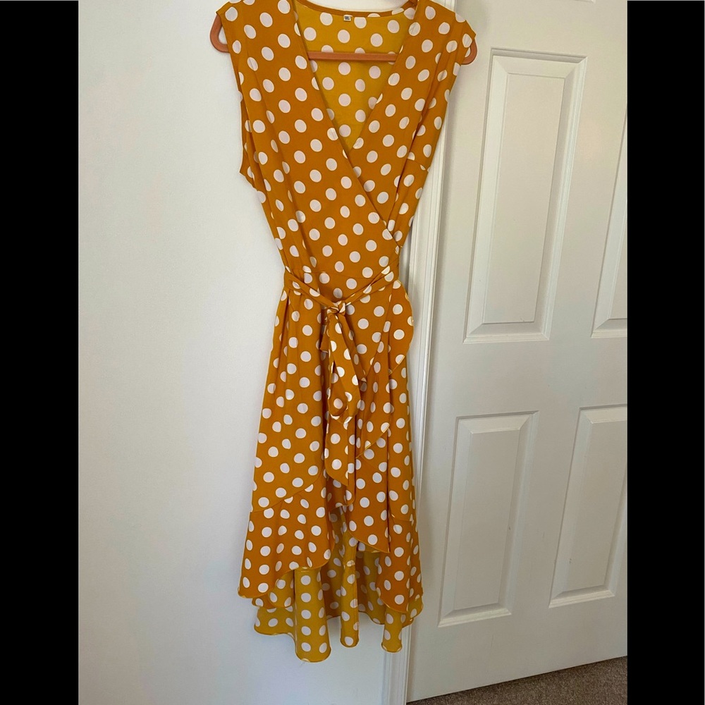 Yellow Wrap Polka Dot Dress
